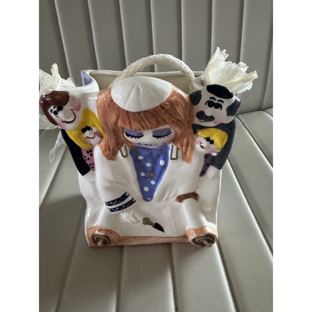 Bonnie Lee Creations POTTERY PLANTER 8.5" T  Raggedy Anne Puppets